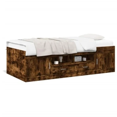 Image of vidaXL Day Bed with Drawers, Sofa Bed, Rest Living Room Bedroom Furniture, Modern, Smoked Oak 90 x 200 cm Engineered Wood