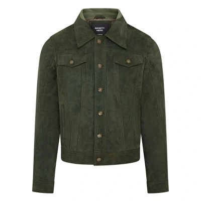 Image of Infinity Leather Mens Trucker Goat Suede Western Jeans Jacket Yangon Green Size 3XL