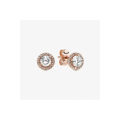 Image of Pandora Timeless Women&#039;s 14k Rose Gold Plated Round Sparkle Halo Cubic Zirconia Stud Earrings, No Box