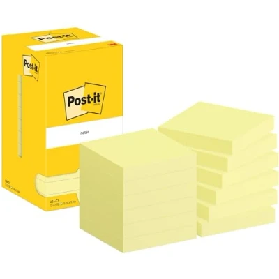 Image of Post it Notes Canary Yellow, Pack of 12 Pads, 100 Sheets per Pad, 76 mm x mm, Yellow Color Self stick For Note Taking, To Do Lists &amp; Reminders