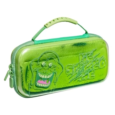 Image of Numskull Official Ghostbusters Slimer Hard Shell Travel Case for Nintendo Switch and OLED Model 2021 Console Fits 10 Games Accessories