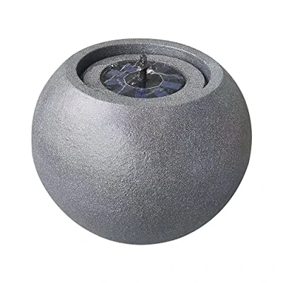 Image of Round Stone Solar Water Feature/Fountain for the Garden Dark Grey Contemporary Modern Outdoor Fountain, Self Contained 44 x 34.5cm