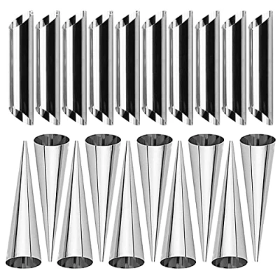 Image of WANGCL 20 pcs Moulds Stainless Steel Cannoli Form Tubes Cream Roll Mold Screw Croissant Cone Tubular Shaped