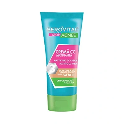 Image of Mattifying CC Cream for Acne Prone Skin, Covers Imperfections, Evens Out the Face Color, Medium Shade Adaptable to Skin Tone, 30 ml, Gerovital Stop Acnee