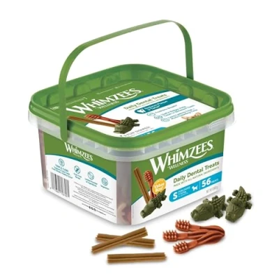 Image of WHIMZEES By Wellness Variety Box Dental, Mixed Shapes, Size S, 56 Pieces, Natural and Grain Free Dog Chews, Dental Sticks for Small Breeds, No Added Sugar
