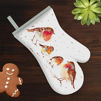 Image of Pair of Oven Gloves Winter Robins Design