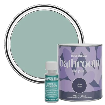 Image of Rust Oleum Blue Water Resistant Bathroom Tile Paint in Gloss Finish Coastal 750ml