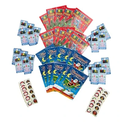 Image of Anila&#039;s Assortment of 20 Christmas Activity Books with colouring &amp; Puzzles, Sheets Stickers Either Crayons or Pencils. (Sticker Crayons)
