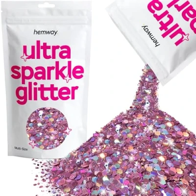 Image of Glitter Multi Size Rose Pink Holographic Ultra Sparkle Sequins Nail Face Festival Christmas Halloween Makeup Chunky Fine 100g / 3.5oz