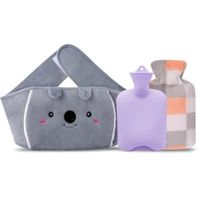 Image of Hot Water Bottle, Bag Rubber Pouch with Soft Plush Hand Waist Warmer Cover, Warm Pain Relief for Neck and Shoulder, Back, Hand, Legs, Gift (Gray)