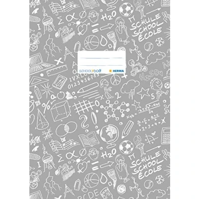 Image of HERMA Exercise Book cover A4 SCHOOLYDOO design, with inscription label, made of wipeable and sturdy plastic, slip on jackets for school, grey