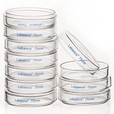 Image of Labasics 10pk Glass Petri Dishes, 75x15 mm Autoclavable Borosilicate Cell Culture Dishes with Clear Lid for Laboratory