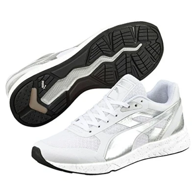 Image of Puma 698 Ignite Metallic White Textile Womens Lace Up Trainers 361086 02 Size UK 5