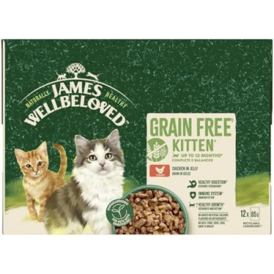 Image of James Wellbeloved Kitten Grain Free Turkey in Gravy 12 Pouches, Hypoallergenic Wet Cat Food, Pack of 1 (12x85 g)