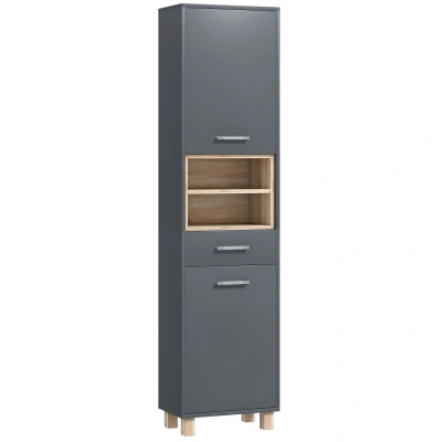 Image of HOMCOM Tall Bathroom Storage Cabinet, Unit, Freestanding Cabinet with Open Shelves and Drawer