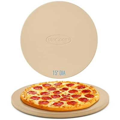 Image of Unicook Pizza Stone, Heavy Duty Cordierite Stone for Oven and BBQ, 38cm Round Baking Pizza, Bread, Cookies More, Large Grilling Plate, Thermal Shock Resistant, Durable Safe