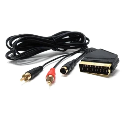 Image of DRUT 1.5m Scart to RCA S Video SVHS 4 Pin Mini DIN Male Audio Cable Lead Gold Plated 5ft