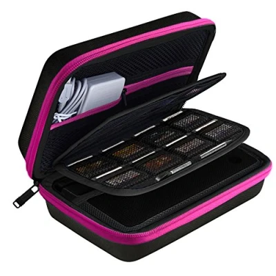 Image of AUSTOR Travel Carrying Case Shell for Nintendo New 3DS XL (Black+Rose)