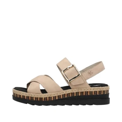 Image of Rieker Women&#039;s Wedge Adjustable Strap Sandal (Beige, UK Footwear Size System, Adult, Women, Numeric, Medium, 6.5)