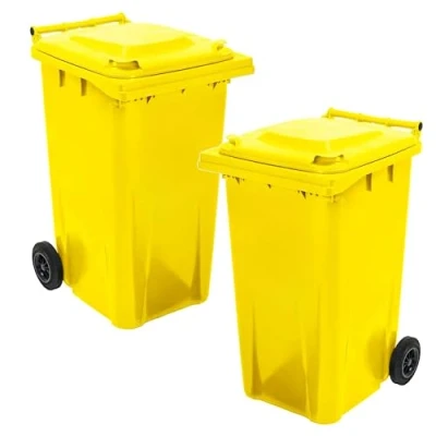 Image of STAR SUPPLIES Yellow 240 Litre Standard Size Large Outdoor Household Rubbish Waste Recycling Wheelie Bin With Lid &amp; Wheels
