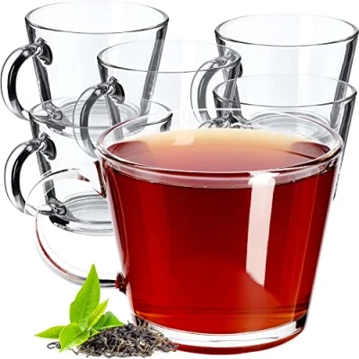 Image of KADAX Tea Glasses, Set of 6, Transparent Coffee Cups with Handle, Glass Water Mugs, Drinking Glassware for Latte, Cappuccino (Pia, 380 ml)
