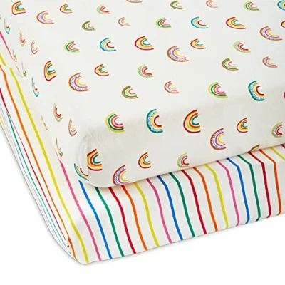 Image of Ickle Bubba Fitted Cotbed Sheets Rainbow Dreams 2 Pack