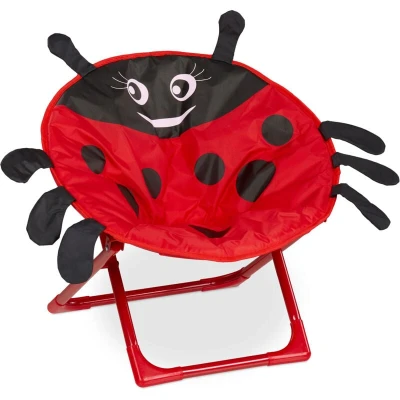 Image of Relaxdays Moon Chair Kids, Foldable Indoor &amp; Outdoor Camping Seat for Boys and Girls, Ladybird, HWD 47 x 50 48 cm, Red