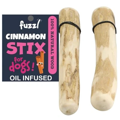 Image of Fuzzl Natural Cinnamon Stix Wood Dog Chew Toy Medium 2 Pack and Puppy