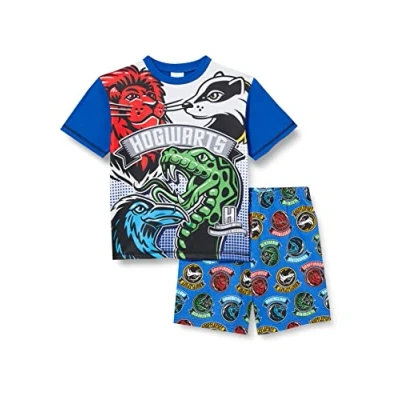 Image of Harry Potter Boys Pyjamas, Hogwarts Short Pjs, Ages 7 to 14 Years Old (11 12 Years) Blue
