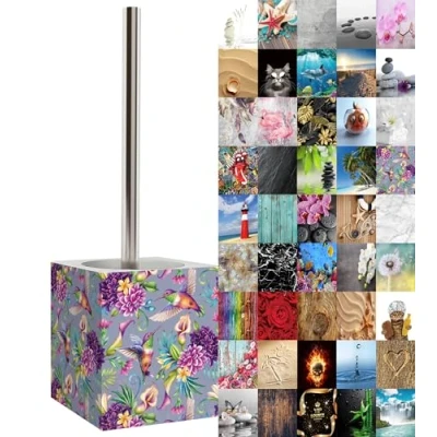 Image of Sanilo Toilet Brush and Holder, Wide choice of beautiful Stainless Steel Handle, With Exchangeable Head, Easy to clean (Hummingbird)