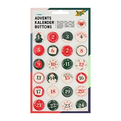 Image of folia 1209 Advent Calendar Buttons, Numbers from 1 to 24 for Attaching Jute Bags or Gift with Pins, Numbering Gifts and