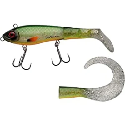 Image of Abu Garcia Svartzonker McHybrid, Fishing Hook, Hard Lures, Predator Fishing, Pike, Bait Supplied with Paddle Tail and Curl TailUnisex, Fire Carp, 74g 165mm