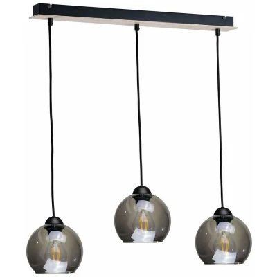 Image of Wood Bar Pendant Ceiling Light Black, 60cm, 3x E27