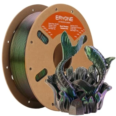 Image of ERYONE Burnt Titanium Rainbow PLA Filament 3D Printer 1.75mm +/ 0.03mm, 1kg(2.2LBS)/Spool, Wormhole(Green &amp; Flash Black)