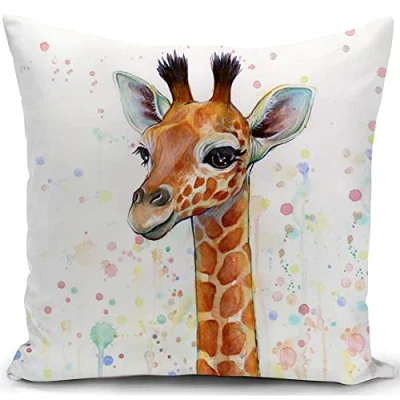 Image of KUNQIAN Giraffe Cushion Cover Gifts for Women Pillow Decor Home Livingroom Couch Sofa Decorate Throw Case Colorful 18&quot;x18&quot;