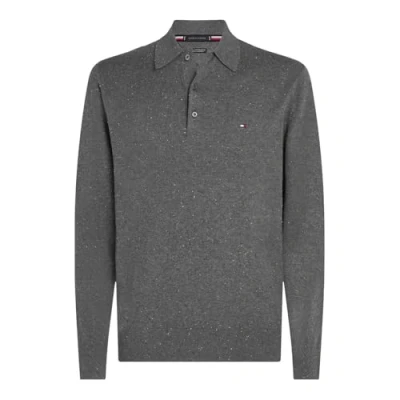 Image of Tommy Hilfiger Men&#039;s Pima Org Ctn Cashmere Ls Polo Mw0mw36519 Other Sweaters, Grey (Donegal Medium Heather), M