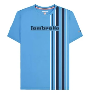 Image of Lambretta Mens Multi Stripe Short Sleeve T Shirt Azure Blue M