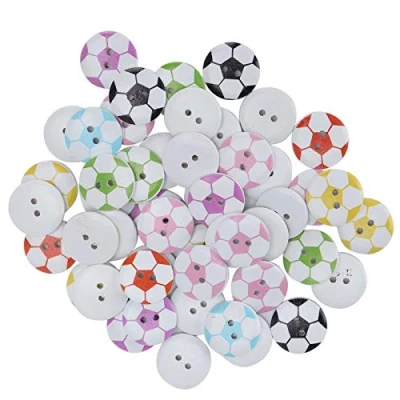 Image of 50Pcs Wooden Buttons Colorful Football Pattern Round Decorative for DIY Sewing Crafts Knitting Baby Children Clothes