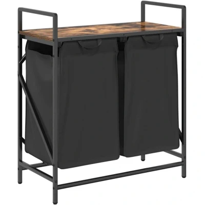 Image of vidaXL Laundry Basket 2 Compartments with Shelf Smoked Oak