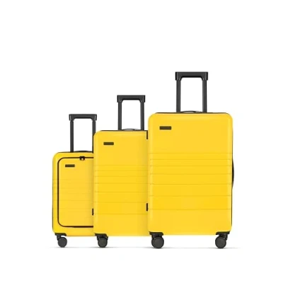Image of ETERNITIVE Suitcase Set I Travel of 3 Made ABS Size: 75.5 x 48 32 cm with TSA Lock Wheels 360 Hand Luggage, Yellow, 75,5
