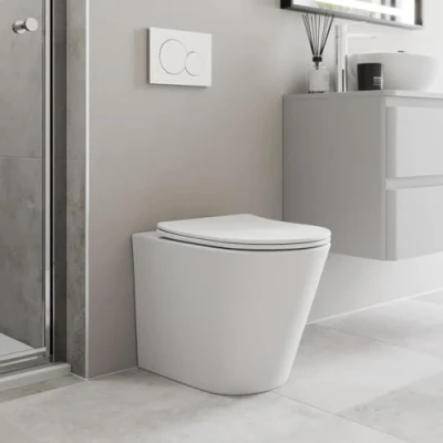 Image of Modern Bathroom Back to Wall BTW Rimless Toilet Pan Soft Close Seat Matt White
