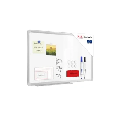 Image of ALLboards Magnetic Whiteboard 60x40cm with Silver Aluminium Frame Premium Expo, White Board Wipe Dry Erase Wall Mounted Office School Classroom Kids Noticeboard