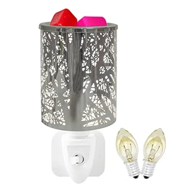 Image of Metal Wax Melt Burner Oil Plug in, Electric Candle Warmer Melter Essential Fragrance Burner, Night Light Aroma Lamp For Home Office Bedroom Gifts &amp; Decor (Silver Tree)