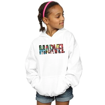 Image of Marvel Comics Girls Logo Character Infill Hoodie White 12 13 Years