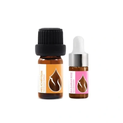 Image of Set Luxury Organic Essential Oils Helichrysum (5ml) + Rose (3ml) 100% Pure and Natural Undiluted Therapeutic Grade Family Owned Farm Steam Distilled Non GMO 2 pcs