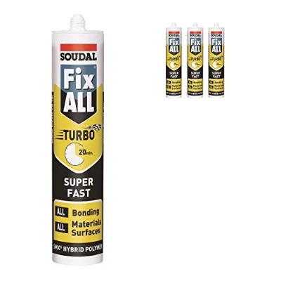 Image of Pack of 3, Soudal Fix All Turbo Super Fast Bonding High Tack SMX Sealant Strong Bond Adhesive Polymer Silicone