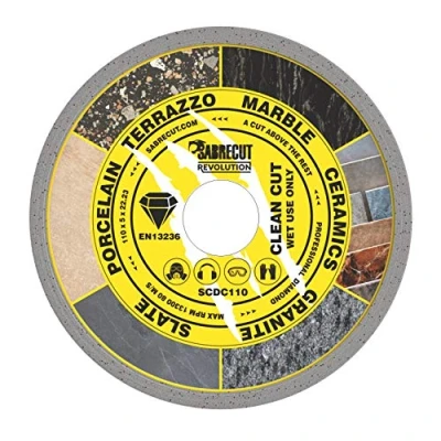Image of 1 x SabreCut SCDC110 110mm (4.3&quot;) 5mm 22.23mm Bore Continuous Rim Diamond Angle Grinder Circular Saw Blade Compatible with Bosch Dewalt Makita Milwaukee and Many Others