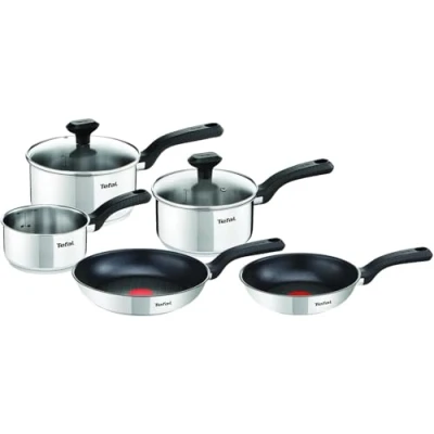 Image of Tefal Comfort Max 5 Piece Stainless Steel Set Durable Cookware for Healthy Cooking, Induction Compatible, Ergonomic Stay Cool Handle, Dishwasher and Oven Safe