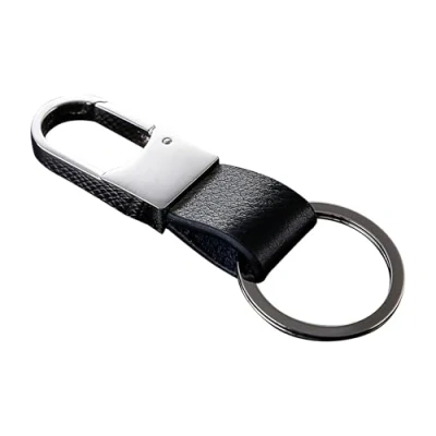 Image of Cerbery® Elegant leather keyring with rings and Gift box keychain key holder car photo engraving ring Ladies Men (Silver)