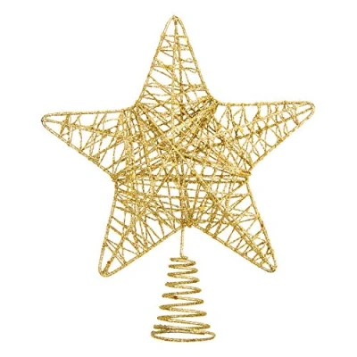 Image of VEYLIN Christmas Tree Topper, Gold Glittered Hollow Topper Star for Ornament(Gold)